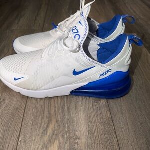 Nike White and Royal Blue Air Max 270 Sneakers